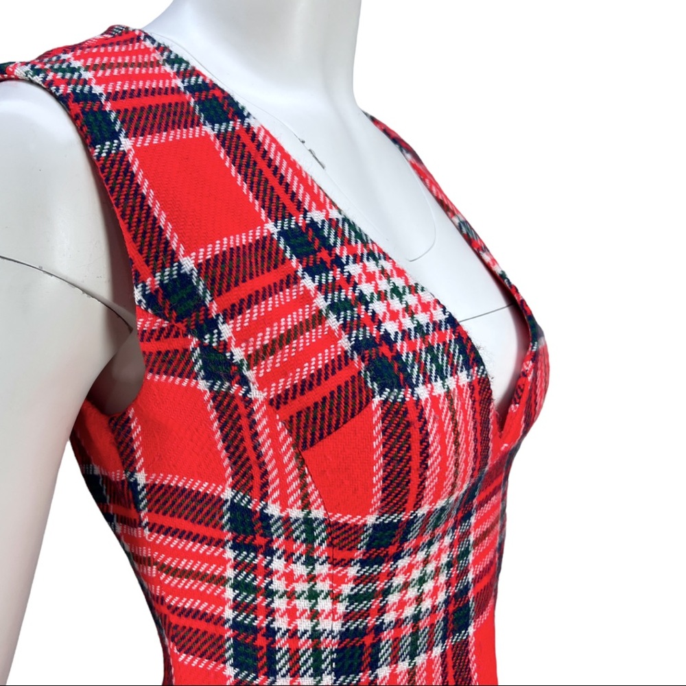 VTG Late 60's/Early 70's Handmade Plaid V Neck Mini Dress - Picture 4 of 10